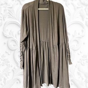 NWOT Baby Doll style cardigan, pretty Battenberg lace on sleeves, olive green 2X